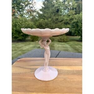 Cambridge Crown Tuscan Nude Figural Woman Pink Clamshell Compote Dish 7-3/4”